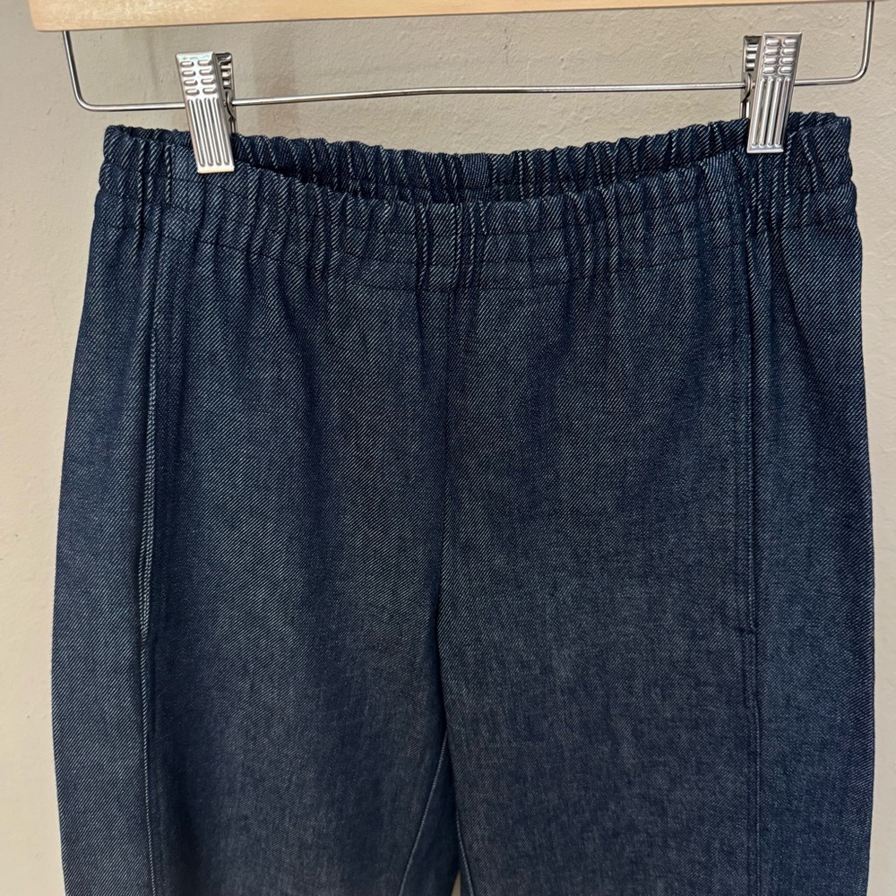 GRON KULLE Dark Denim Wide Leg Cropped Jeans Pants Pull On Elastic Waist - Picture 5 of 12